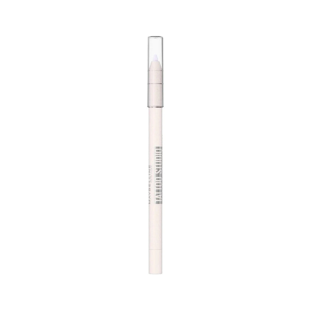 Refect Beauty Maybelline Tattoo Studio waterproof gel eyeliner pencil in a white shade with a clear cap.