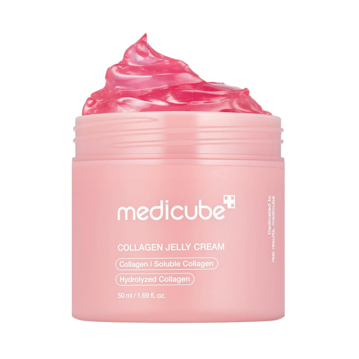 Refect Beauty Medicube Collagen Jelly Cream in a pink jar with a vibrant pink gel texture on top