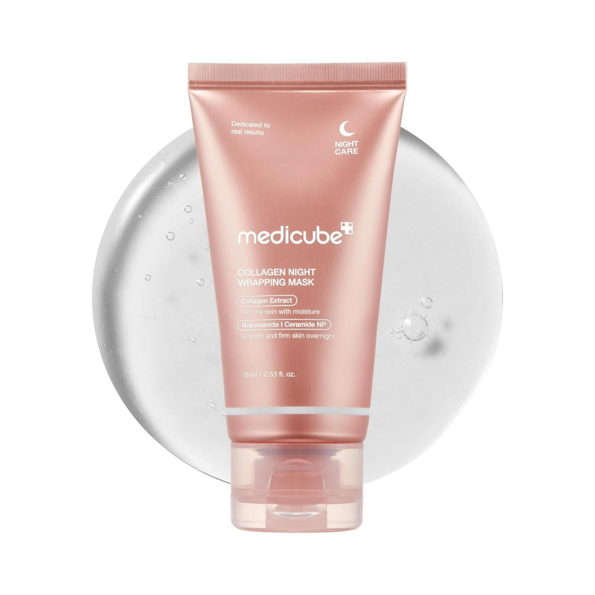 Refect Beauty Medicube Collagen Night Wrapping Mask in a pink squeeze tube for overnight skin elasticity and hydration.