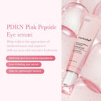 Refect Beauty Medicube PDRN Pink Peptide eye cream in a light pink tube with a pump applicator against a bubble background