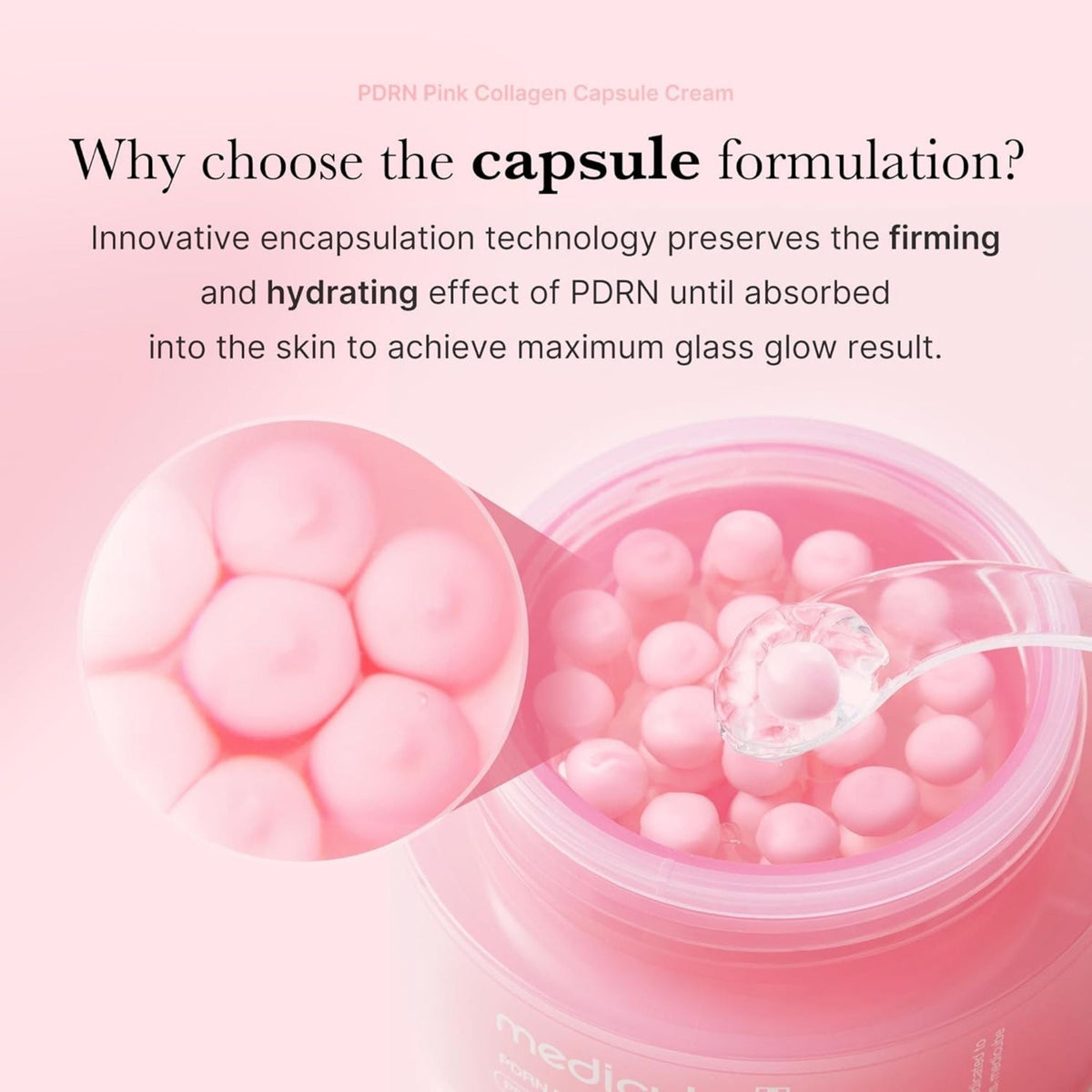 Refect Beauty Medicube PDRN Pink Collagen Capsule Cream showing pink moisturizing capsules and clear gel texture