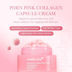 Refect Beauty Medicube PDRN Pink Collagen Capsule Cream in a pink jar with visible capsules for skin brightening.
