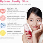 Refect Beauty Medicube PDRN Pink Collagen Bubble Serum held by a woman showing skincare benefits and ingredients