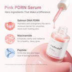 Refect Beauty Medicube PDRN Pink Peptide Serum bottle with dropper and ingredient highlights for skin glow