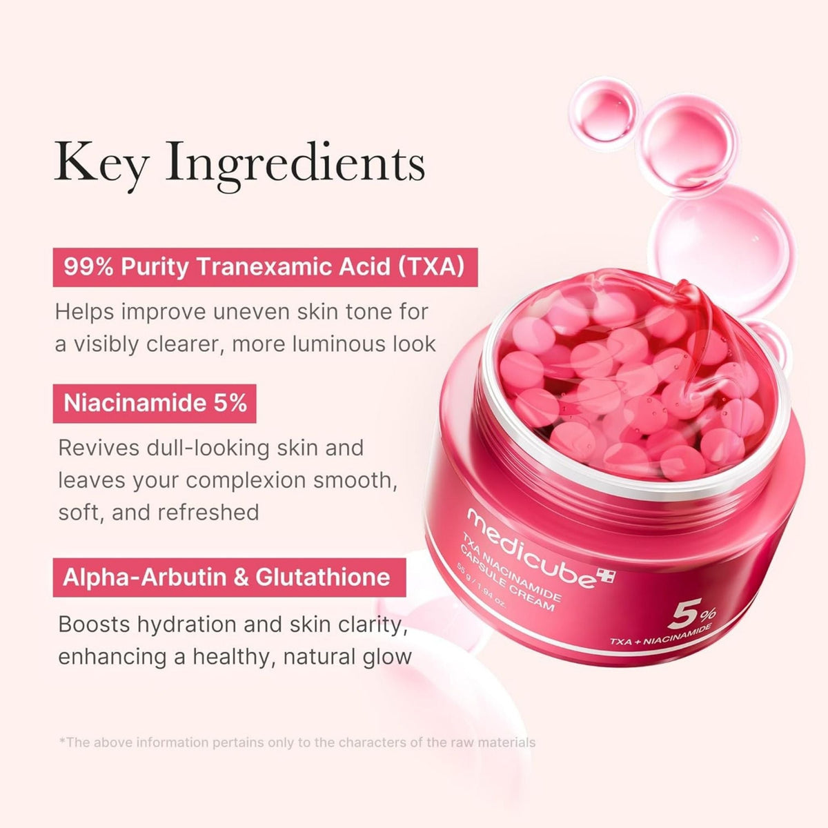 Refect Beauty Medicube TXA Niacinamide Capsule Cream jar featuring pink gel and capsules for skin brightening