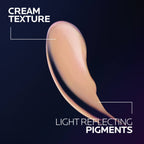 Refect Beauty La Roche-Posay Mela B3 eye cream texture swatch showing light-reflecting pigments on a dark background with description.