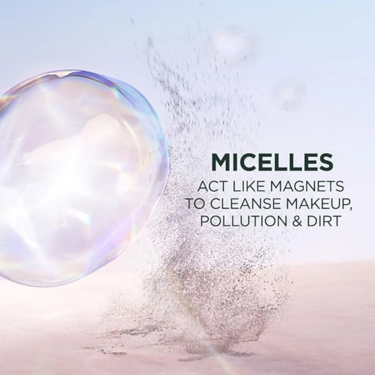 Refect Beauty graphic showing a soap bubble representing micellar technology lifting dirt and makeup from skin