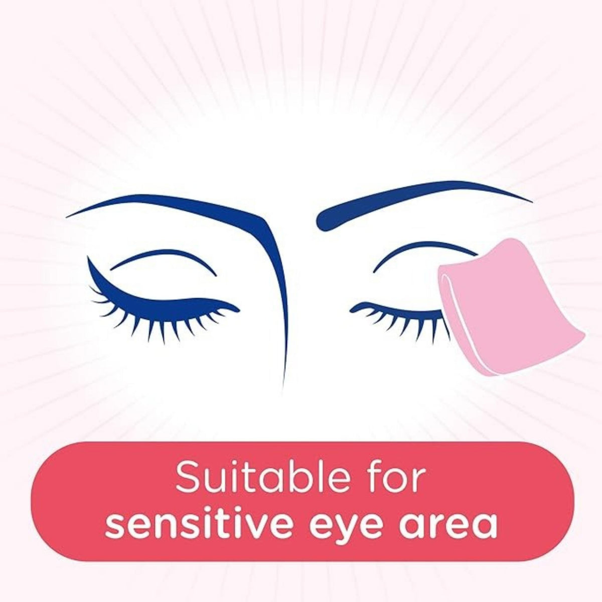 Refect Beauty micellar wipe gently cleaning the eye area, highlighting suitability for sensitive skin.