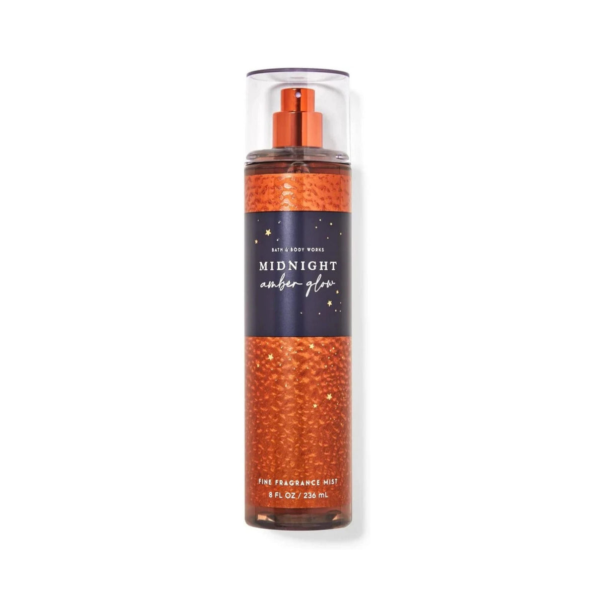 Refect Beauty Bath & Body Works Midnight Amber Glow fine fragrance mist in a tall amber bottle with gold star details.