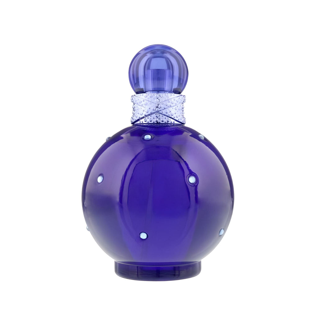 Refect Beauty Britney Spears Midnight Fantasy Eau de Parfum in a round deep blue glass bottle with crystal accents.