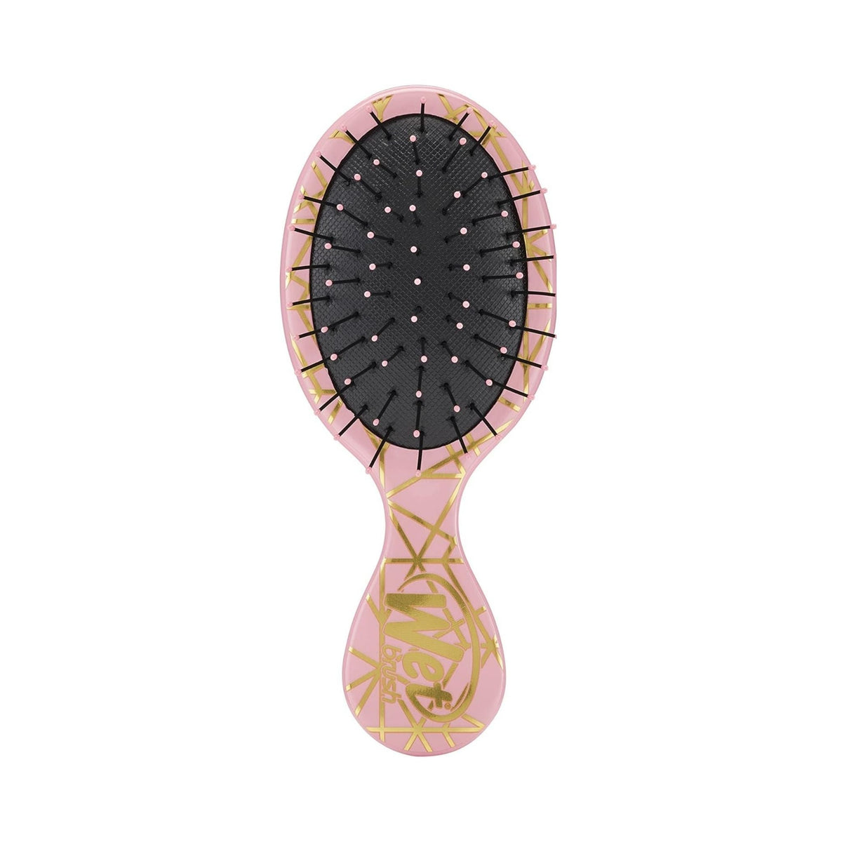 Refect Beauty Wet Brush mini detangling hairbrush in pink with gold geo hearts pattern and flexible black bristles