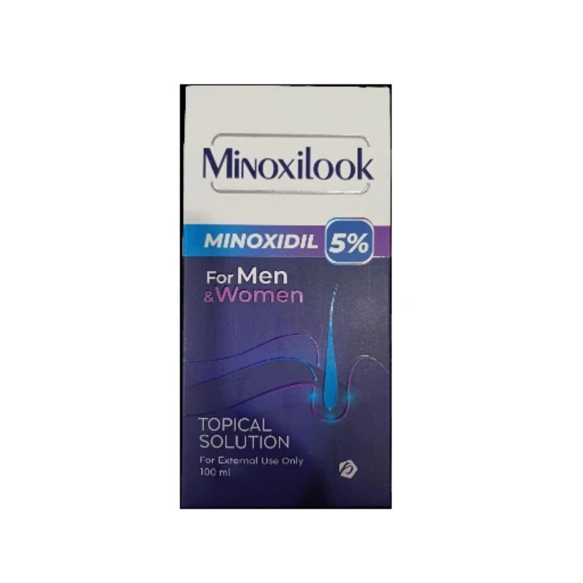 Refect Beauty Minoxilook 5% Minoxidil topical hair regrowth solution in a blue and white box for men and women.