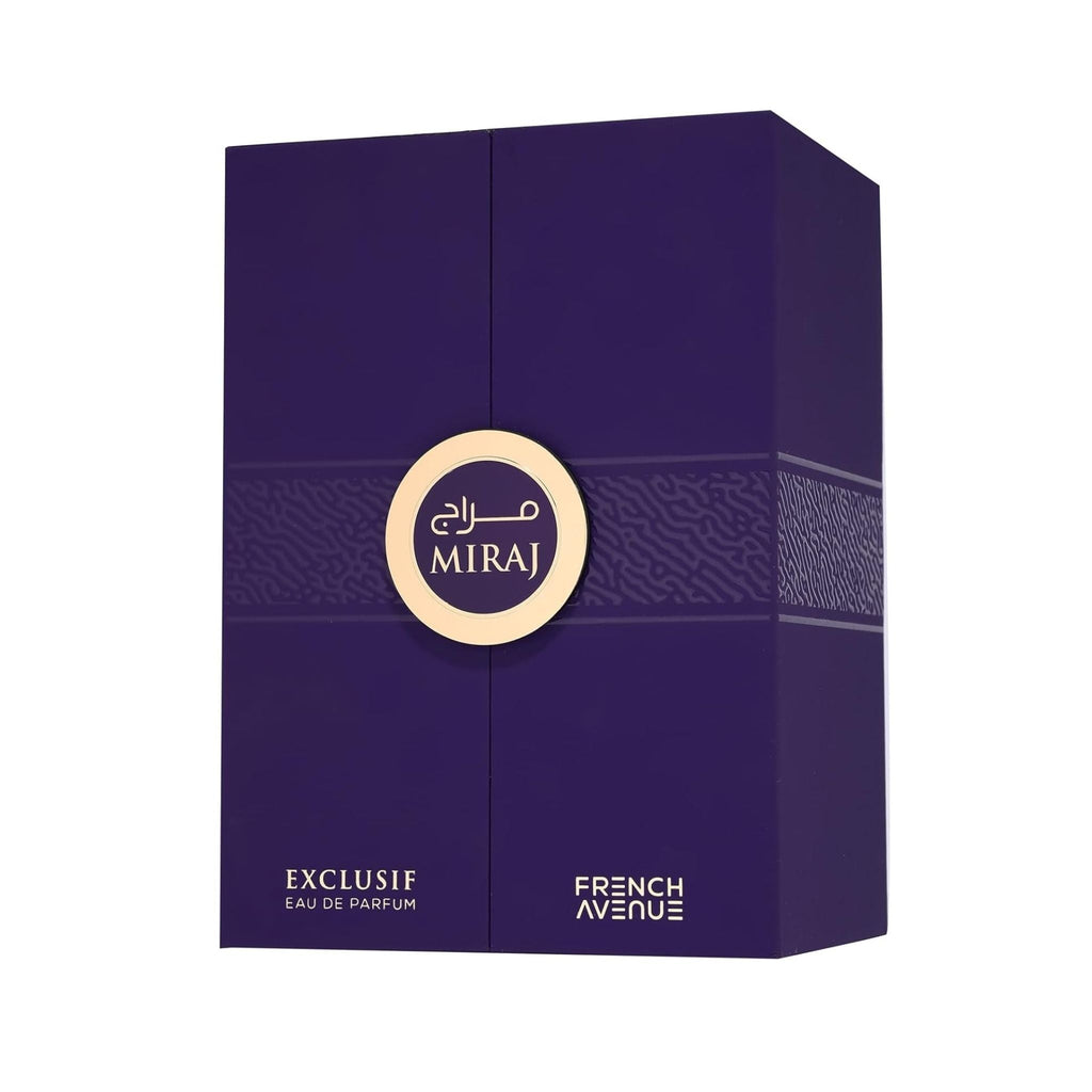 Refect Beauty French Avenue Miraj Exclusif eau de parfum in a deep purple rectangular box with gold circular logo