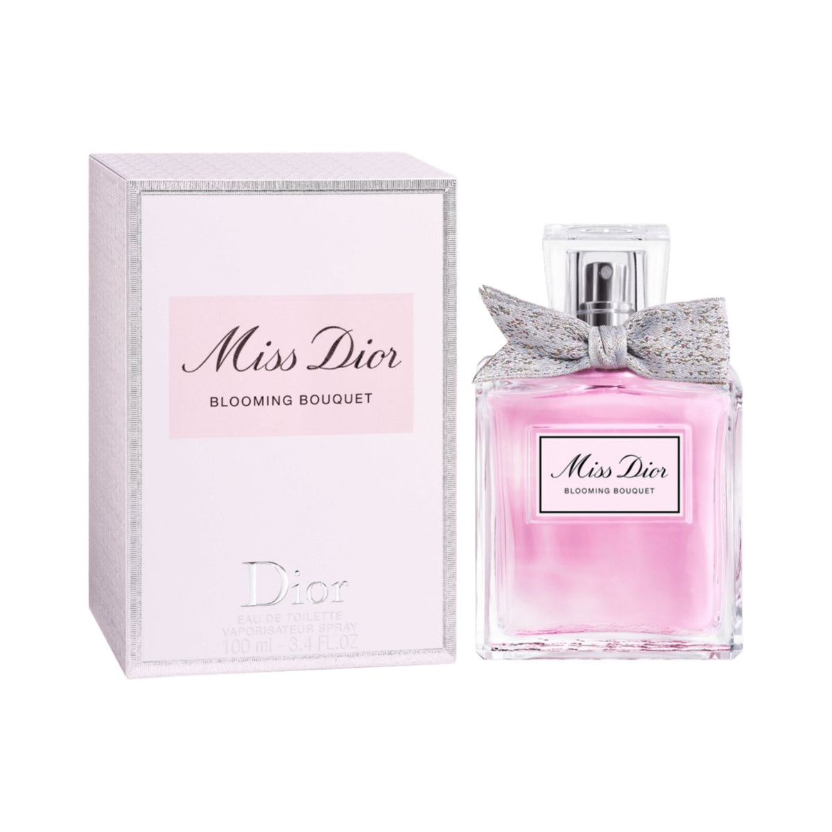 Refect Beauty Miss Dior Blooming Bouquet Eau de Toilette perfume bottle with silver bow and matching gift box