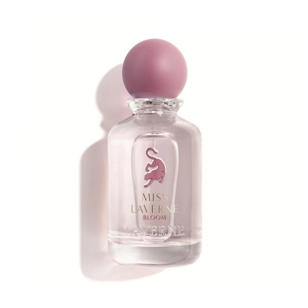 Refect Beauty Miss Laverne Bloom floral eau de parfum in a clear glass bottle with a round mauve cap