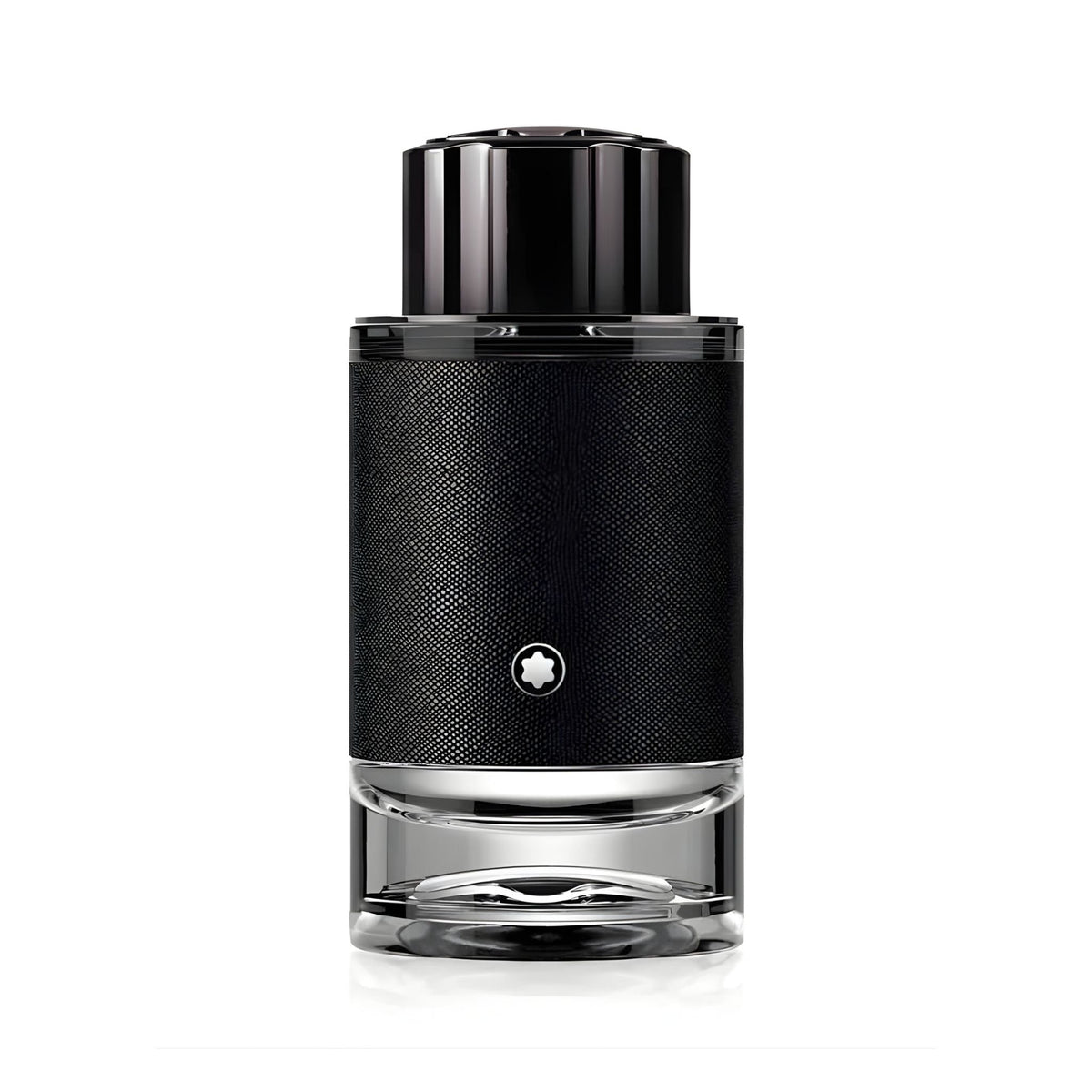 Refect Beauty Mont Blanc Explorer Eau de Parfum bottle with a black textured leather-like wrap and silver emblem.