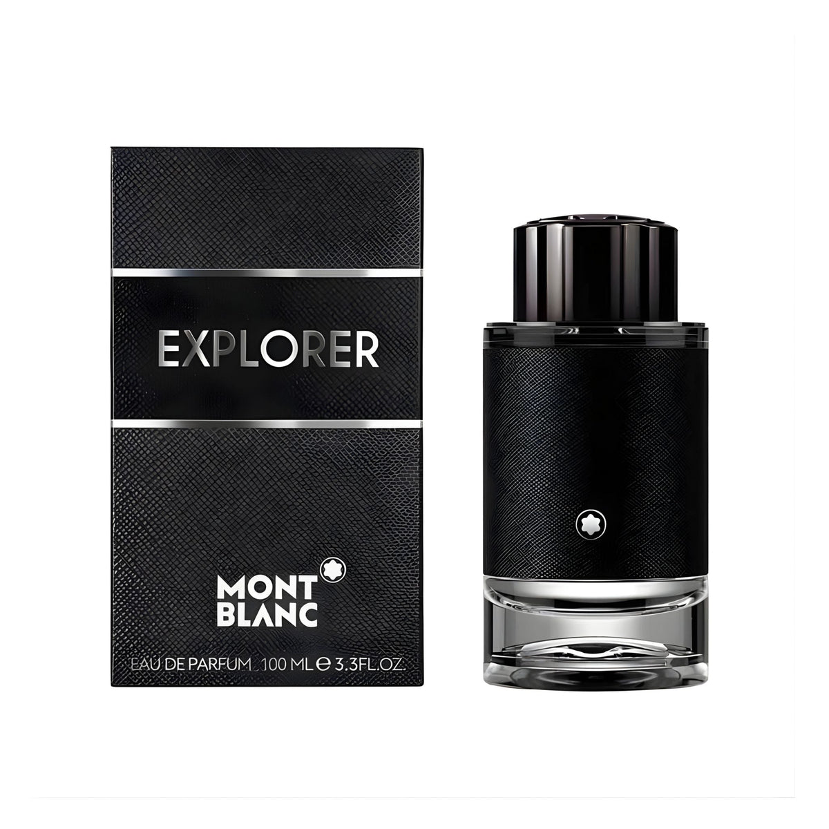 Refect Beauty Mont Blanc Explorer Eau de Parfum bottle and textured black box with silver branding details