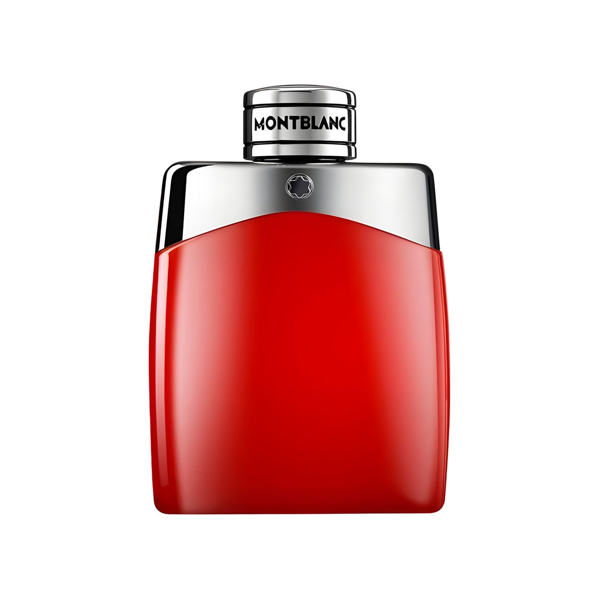 Refect Beauty Mont Blanc Legend Red Eau de Parfum in a vibrant red glass bottle with a metallic silver cap.