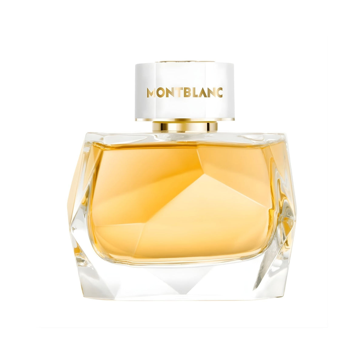 Refect Beauty Mont Blanc Signature Absolue Eau de Parfum in a faceted glass bottle with a white and gold cap.
