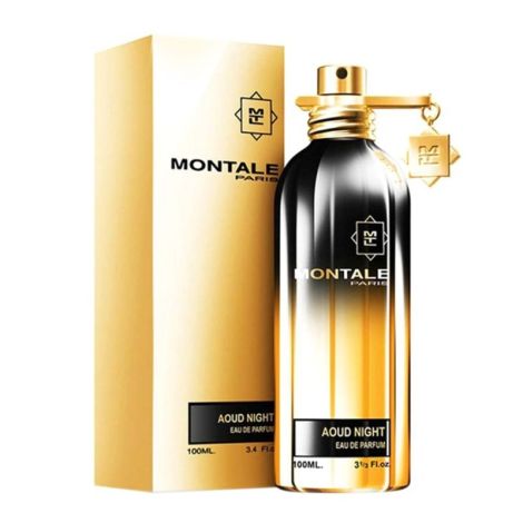 Refect Beauty Montale Aoud Night eau de parfum bottle and gold box featuring a gradient black and gold design