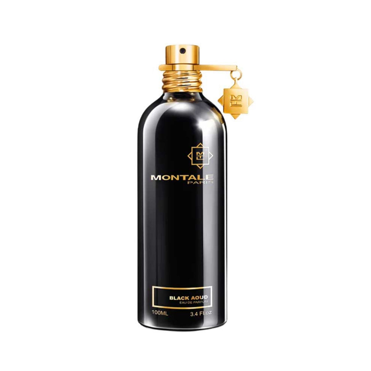 Refect Beauty Montale Paris Black Aoud Eau de Parfum in a sleek black 100ml bottle with gold accents.