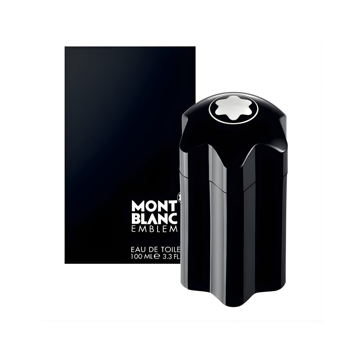 Refect Beauty Montblanc Emblem Eau de Toilette for men in a sleek black star-shaped bottle with matching box