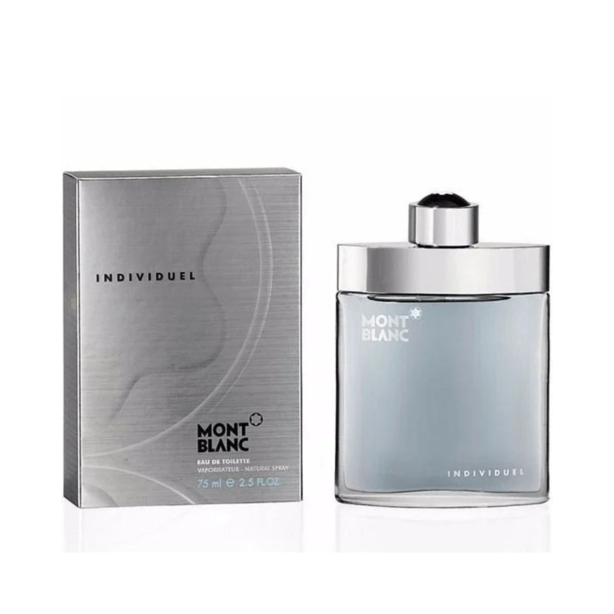 Refect Beauty Montblanc Individuel eau de toilette bottle and silver packaging box for men