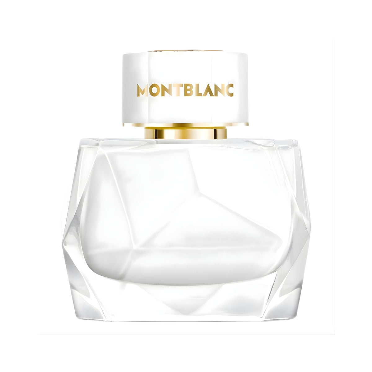Refect Beauty Montblanc Signature Eau de Parfum in a faceted glass bottle with a white cap and gold accents.