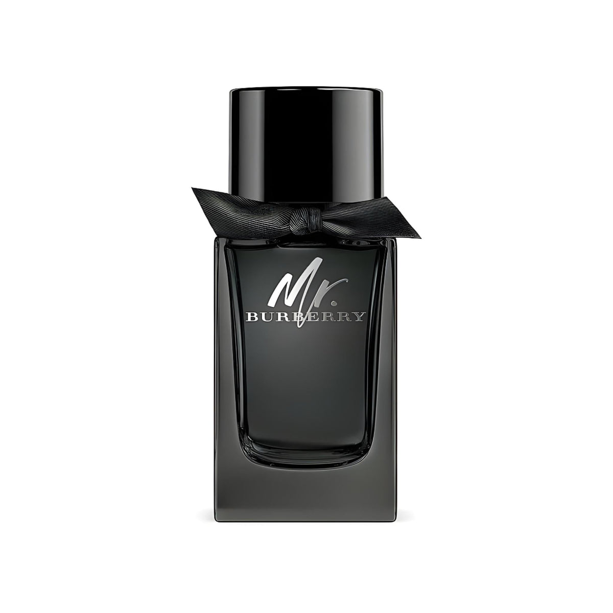 Refect Beauty Mr. Burberry Eau de Parfum in a sleek black glass bottle with a signature black ribbon tie.