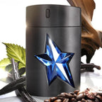 Refect Beauty Mugler A*Men refillable eau de toilette bottle with a signature blue star emblem and coffee bean accents.