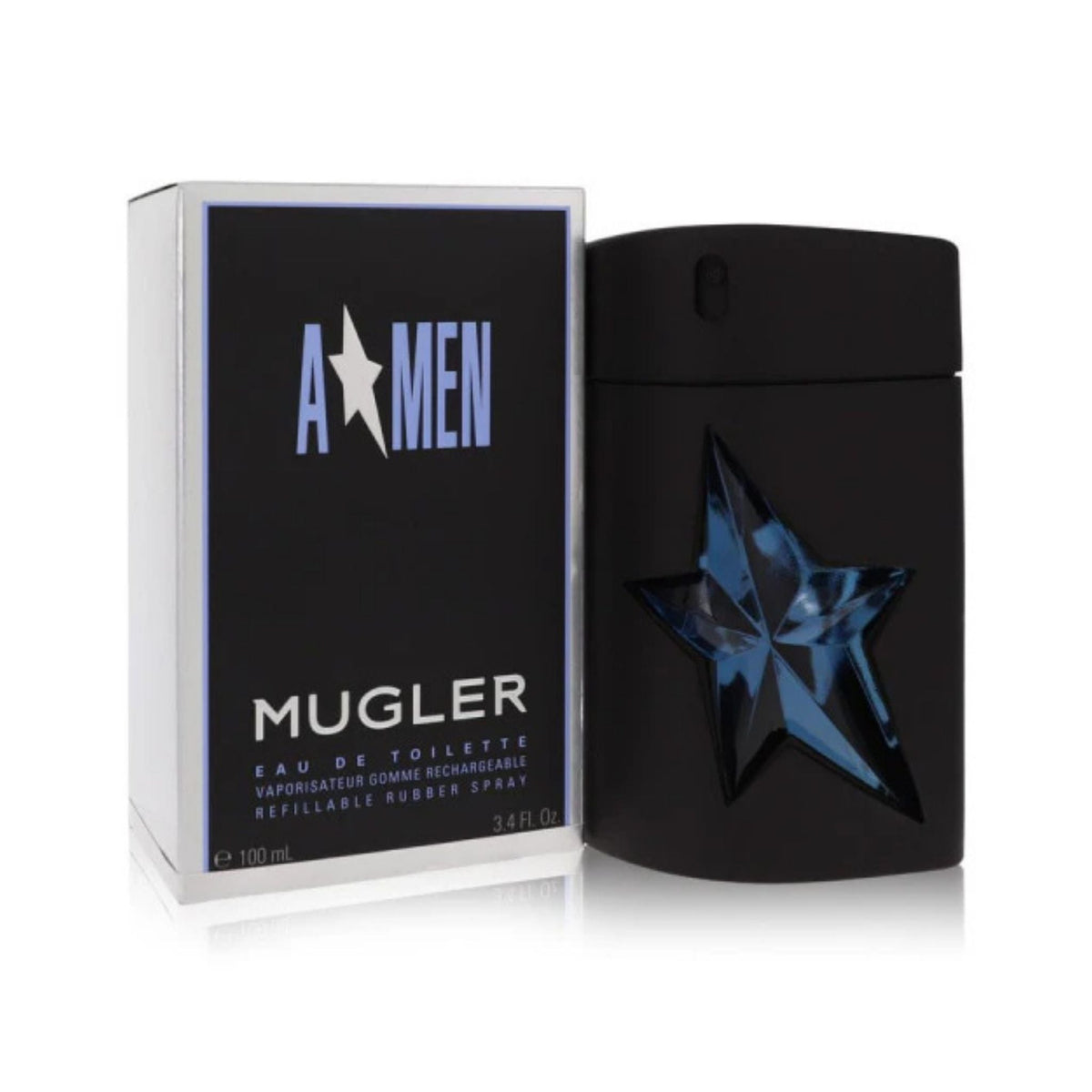Refect Beauty Mugler A*Men Eau de Toilette refillable spray bottle with its iconic black box packaging