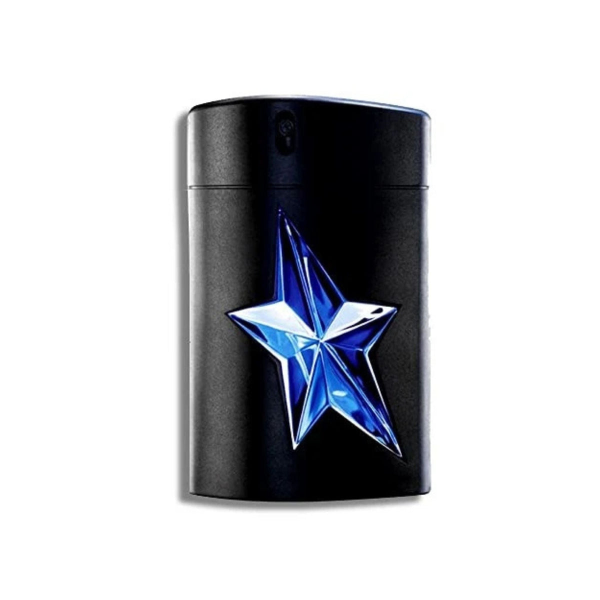 Refect Beauty Mugler A*Men refillable eau de toilette bottle featuring a black finish and a prominent blue star emblem
