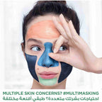 Refect Beauty model applying multi-masking treatment with different colored clay masks on face for skin concerns