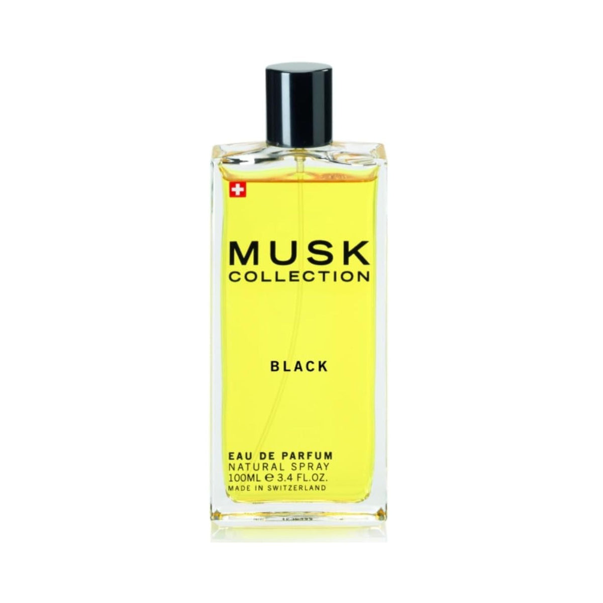 Refect Beauty Musk Collection Black Mask Eau de Parfum in a clear 100ml glass bottle with yellow liquid.