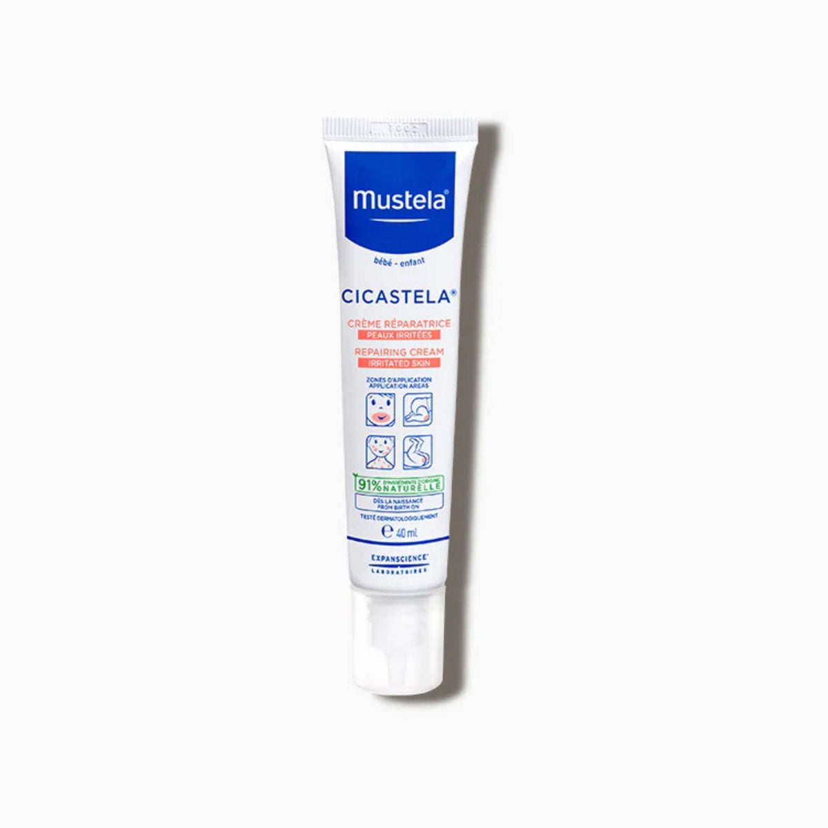 Refect Beauty Mustela Cicastela Repairing Cream in a 40ml tube for soothing and hydrating irritated skin