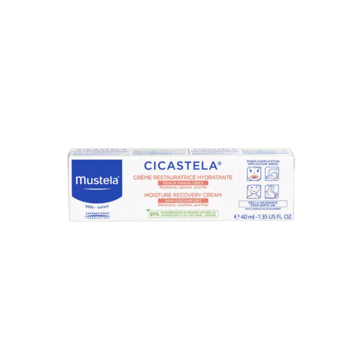 Refect Beauty Mustela Cicastela Moisture Recovery Cream 40ml tube for soothing and repairing irritated skin