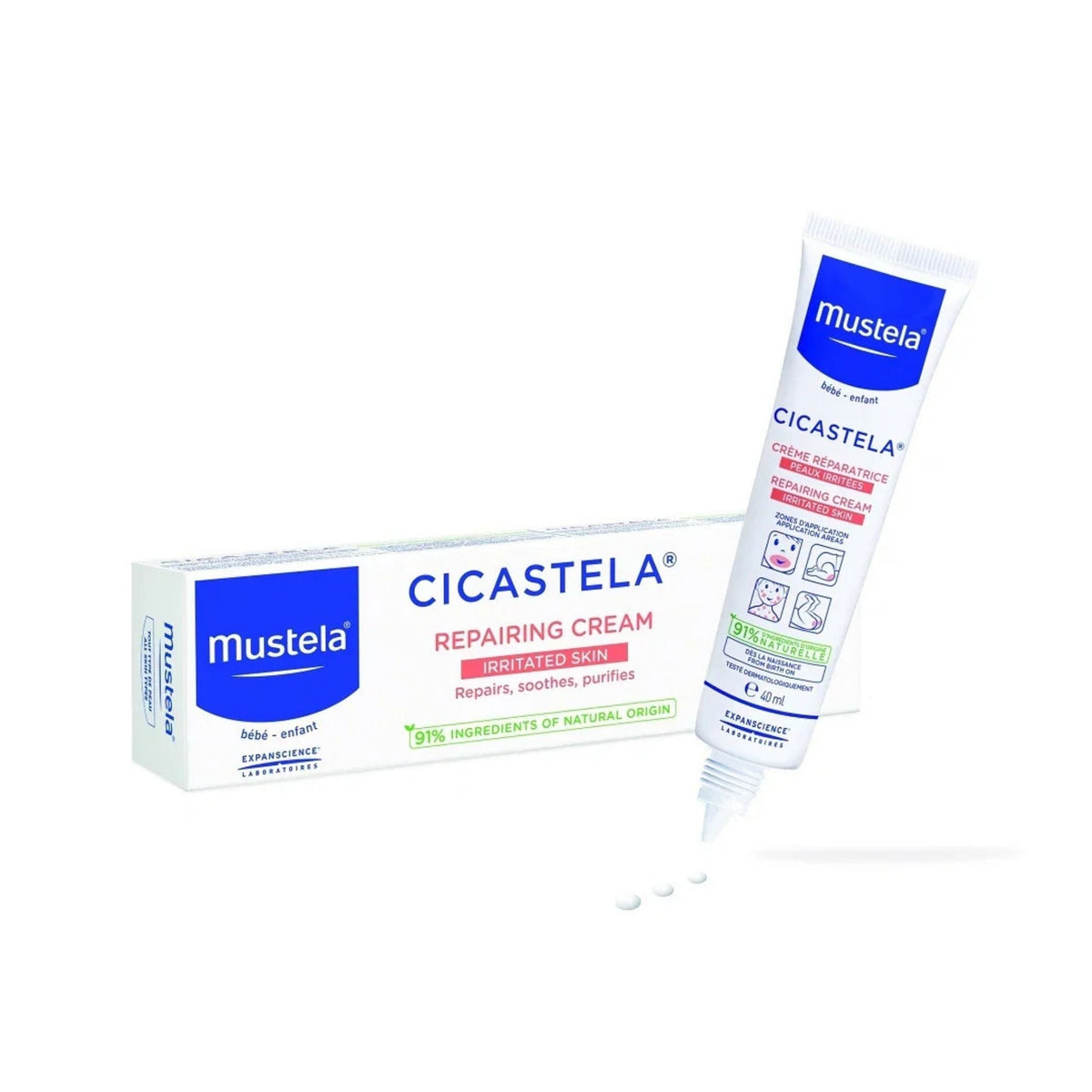 Refect Beauty Mustela Cicastela Repairing Cream tube and box for soothing and hydrating irritated skin