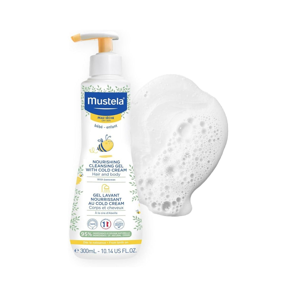 Refect Beauty Mustela nourishing cleansing gel with cold cream and beeswax for baby dry skin in a pump bottle