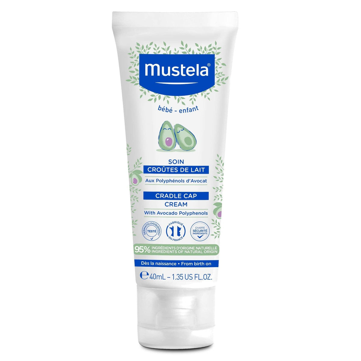 Refect Beauty Mustela Cradle Cap Cream in a 40ml tube with avocado extract for soothing baby scalp care