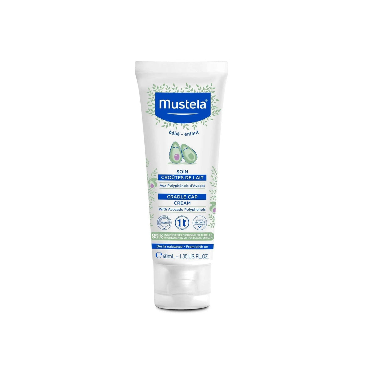 Refect Beauty Mustela Cradle Cap Cream in a 40ml tube with avocado extract for soothing baby scalp patches