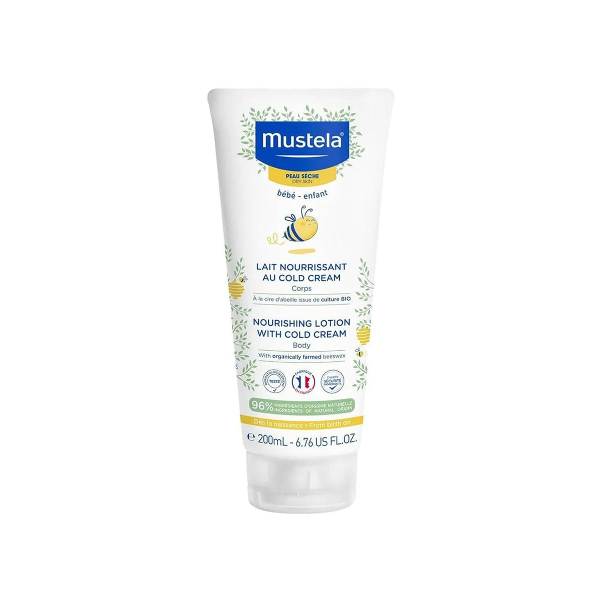 Refect Beauty Mustela Nourishing Lotion with Cold Cream and Beeswax in a 200ml squeeze tube for dry baby skin