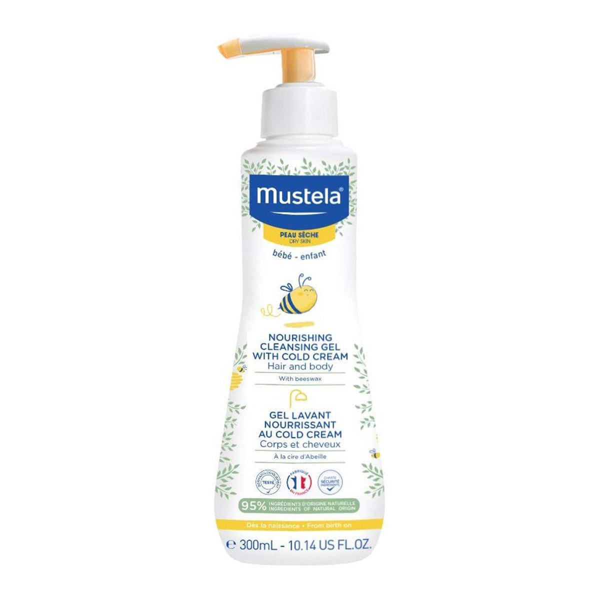 Refect Beauty Mustela nourishing cleansing gel for baby hair and body with cold cream and beeswax in a pump bottle