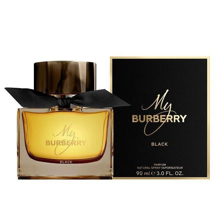 Refect Beauty My Burberry Black Eau de Parfum bottle with black ribbon and matching black presentation box