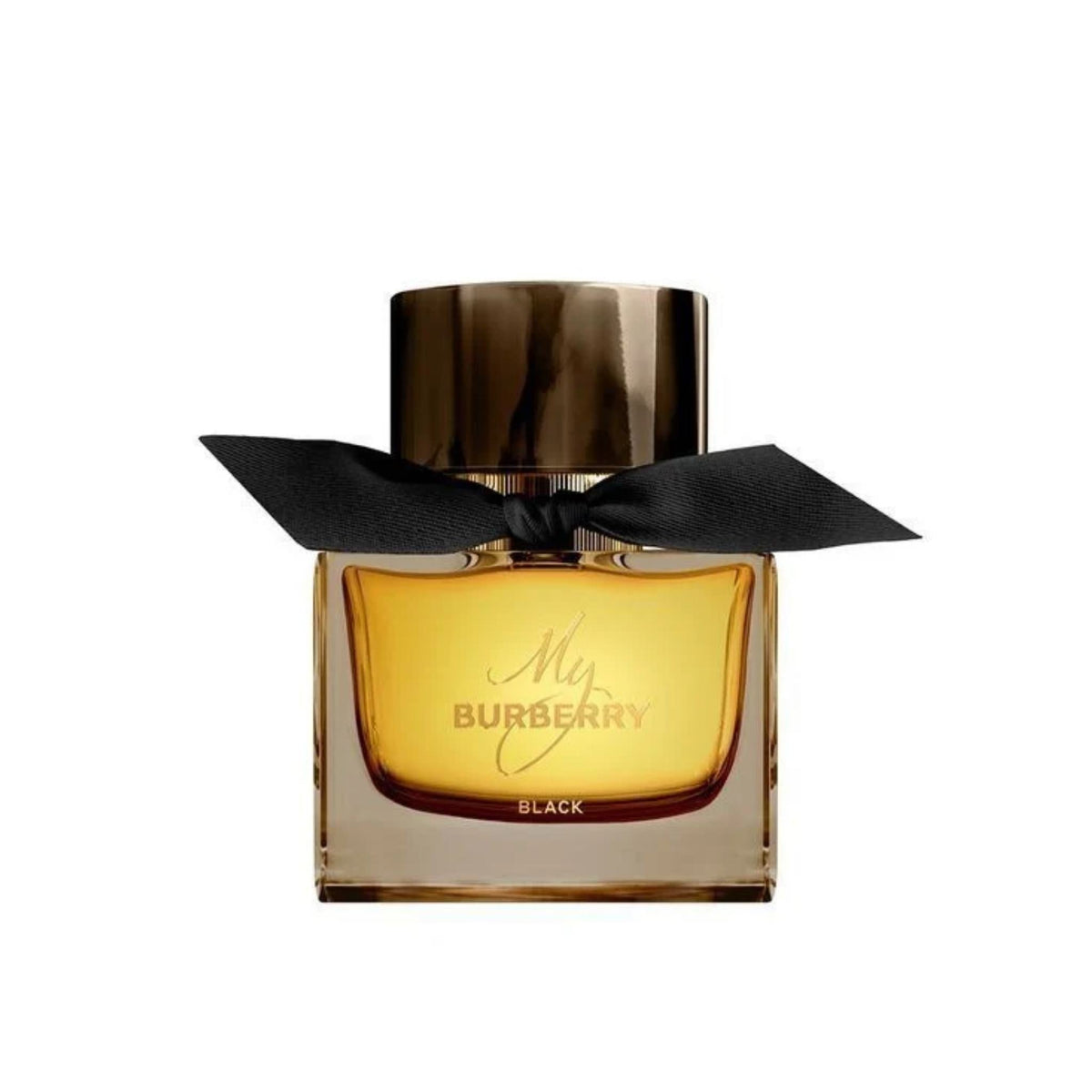 Refect Beauty My Burberry Black Eau de Parfum in a glass bottle with a black ribbon and dark amber liquid