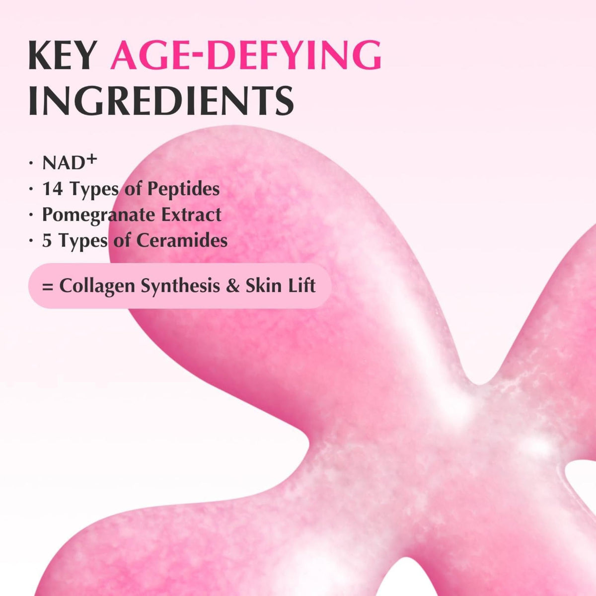 Refect Beauty EQQUALBERRY NAD+ Peptide Boosting Serum infographic showing key age-defying ingredients and benefits.