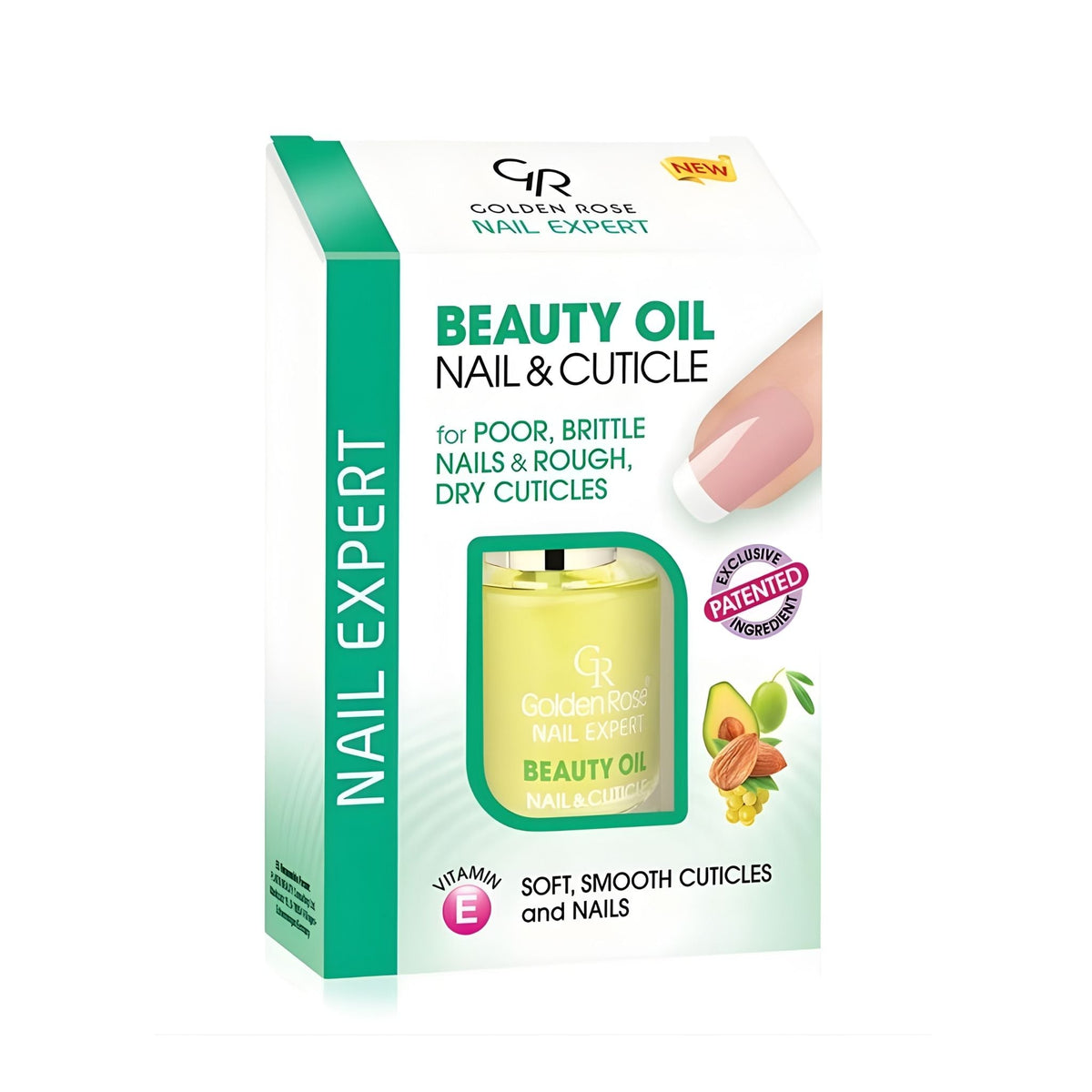 Refect Beauty Nail Expert Beauty Oil for nails and cuticles in a white and green box with botanical oil illustrations