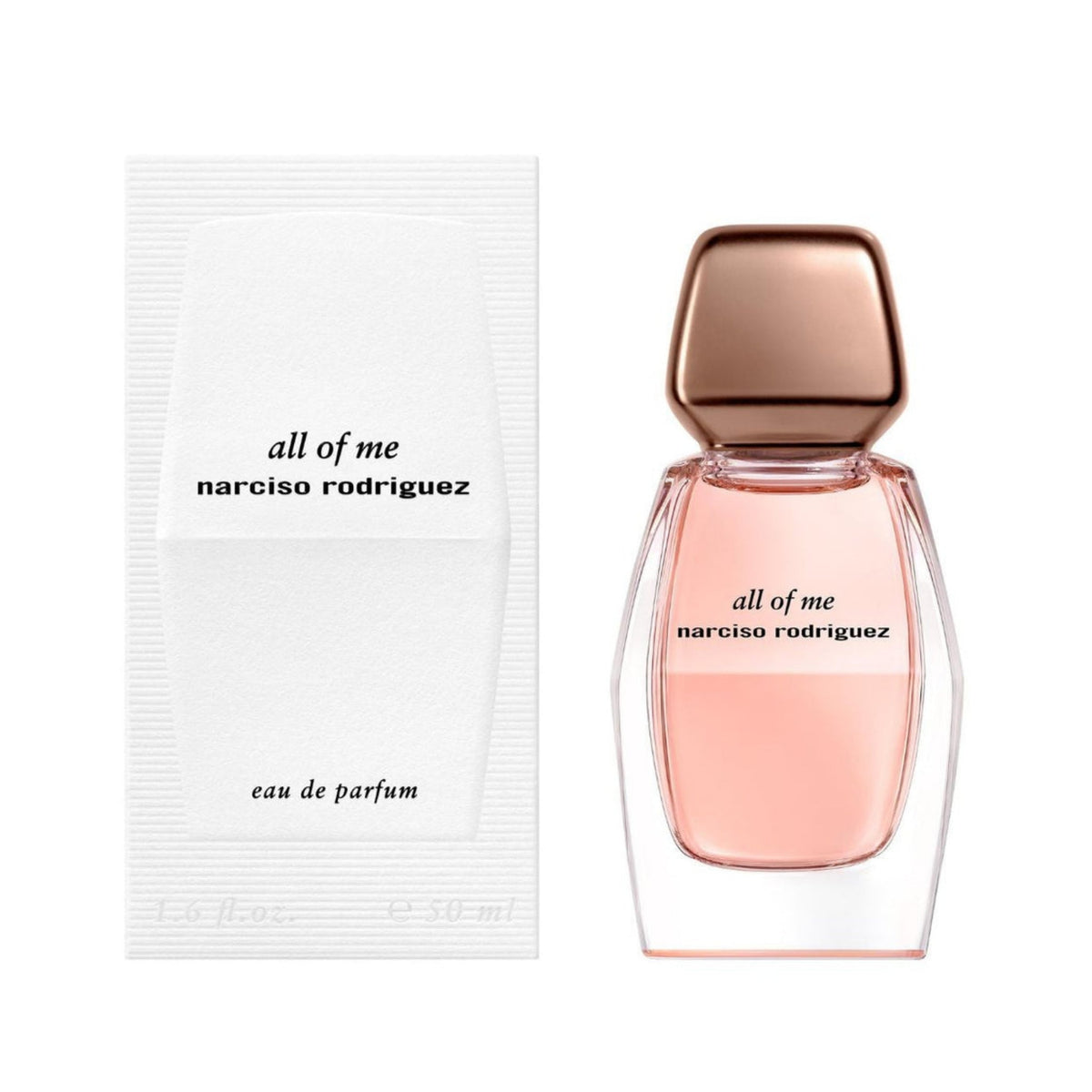 Refect Beauty Narciso Rodriguez All Of Me Eau de Parfum bottle and white box packaging with soft pink floral scent