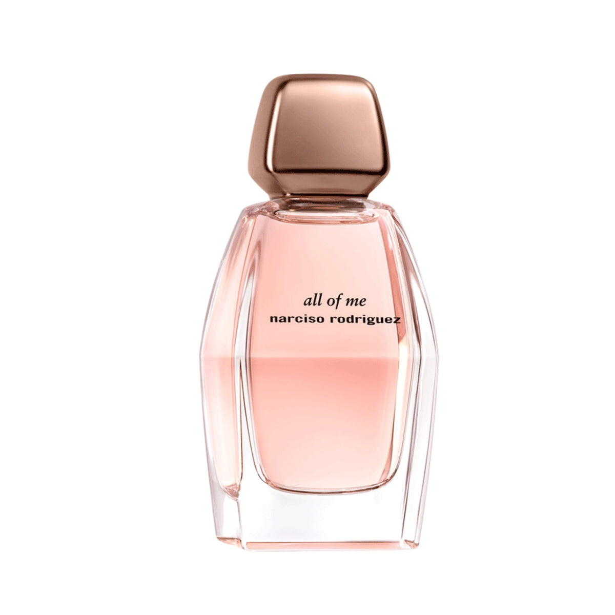 Refect Beauty Narciso Rodriguez All Of Me Eau de Parfum in a faceted glass bottle with a metallic rose gold cap.