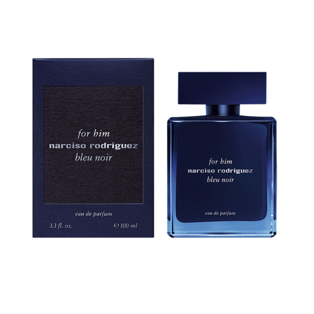 Refect Beauty Narciso Rodriguez For Him Bleu Noir Eau de Parfum bottle and dark blue textured box packaging.