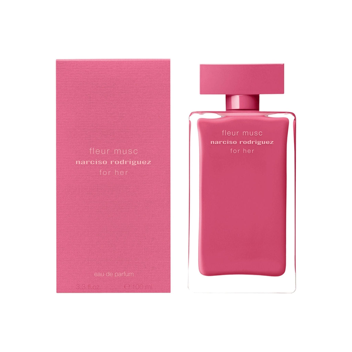 Refect Beauty Narciso Rodriguez Fleur Musc Eau de Parfum bottle and pink box with floral woody musk scent